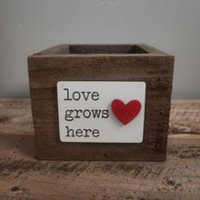 Load image into Gallery viewer, Rustic Love Grows Here Reclaimed Wood Planter / Box